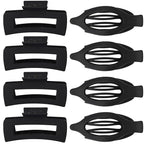 Hair Clips for Women 4.3 Inch Large Hair Claw Clips 8 pcs Square Claw Clips & Flat Hair Clips for Thick or Thin Hair French Concord Hair Barrettes Alligator Hair Accessories for Women (Black)