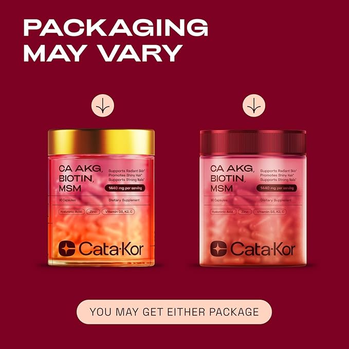Hair Skin and Nails Supplement with Ca AKG | MSM | Hyaluronic Acid | Biotin | Vitamin C & Vitamin D3 K2 – Supports Radiant Skin, Promotes Shiny Hair & Strong Nails – 180 Capsules (2 Pack)