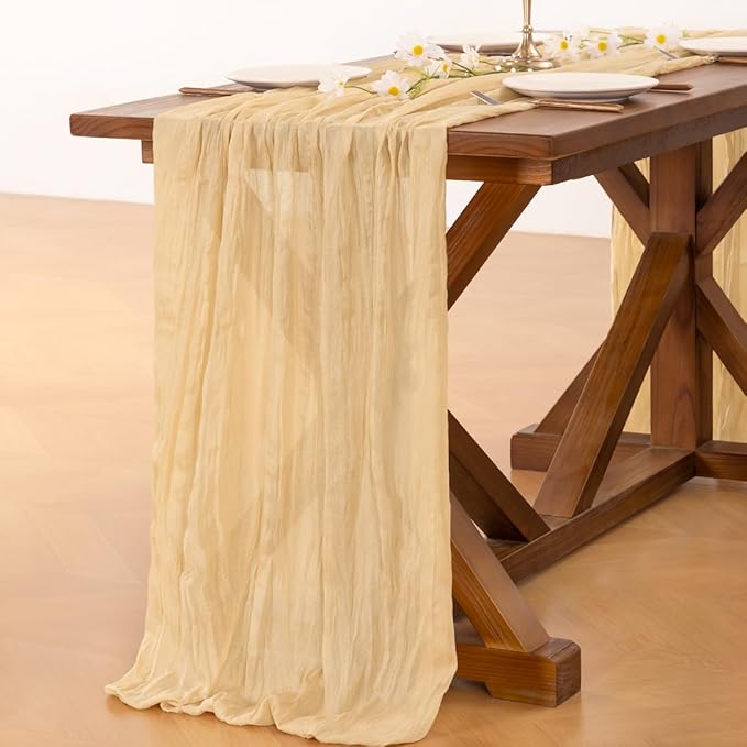 Cheesecloth Table Runner Summer Boho Wedding Birthday Party Home Decor | Sand - Image 5