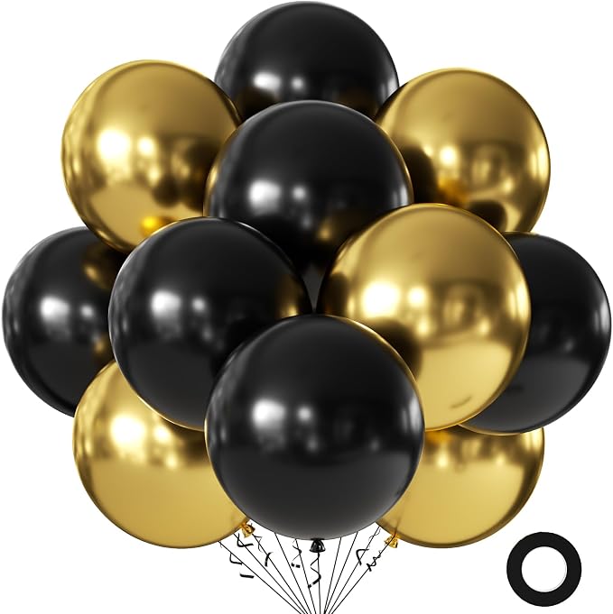 Black and Gold Balloons 18 Inch 24 Pack Matte Helium Latex Round Balloons by KALOR