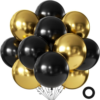 Black and Gold Balloons 18 Inch 24 Pack Matte Helium Latex Round Balloons by KALOR
