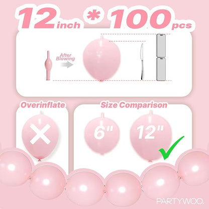 PartyWoo Baby Pink Linking Balloons 100pcs 12 Inch Pink Link Balloons | - Image 4