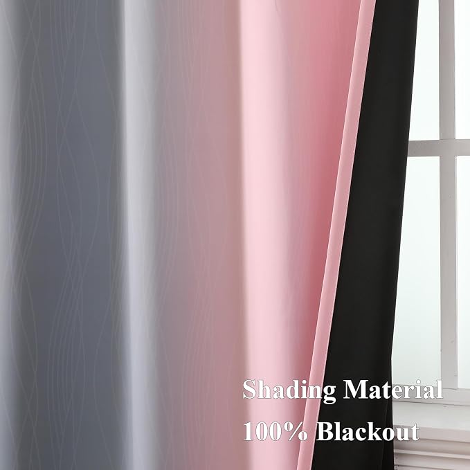 Pink and Grey Blackout Curtains 45 inches Long, Ombre Full Room Darkening - Image 5