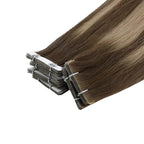 Full Shine Virgin Tape in Hair Extensions Human Hair 5Pcs Color 4/27/4 Balayage Invisible Tape in Extensions 22 Inch Remy Injection Tapes in Human Hair for Women 12.5 Gram Hair Extensions