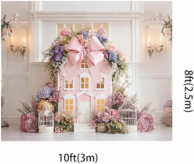 Kate 10x8ft Pink Dream Dollhouse Pink Bow Backdrop - Image 2