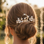 Kilshye Rhinestone Bridal Hair Pins Gold Pearl Wedding Hair Accessories Star Hair Pieces for Women (Pack of 3)
