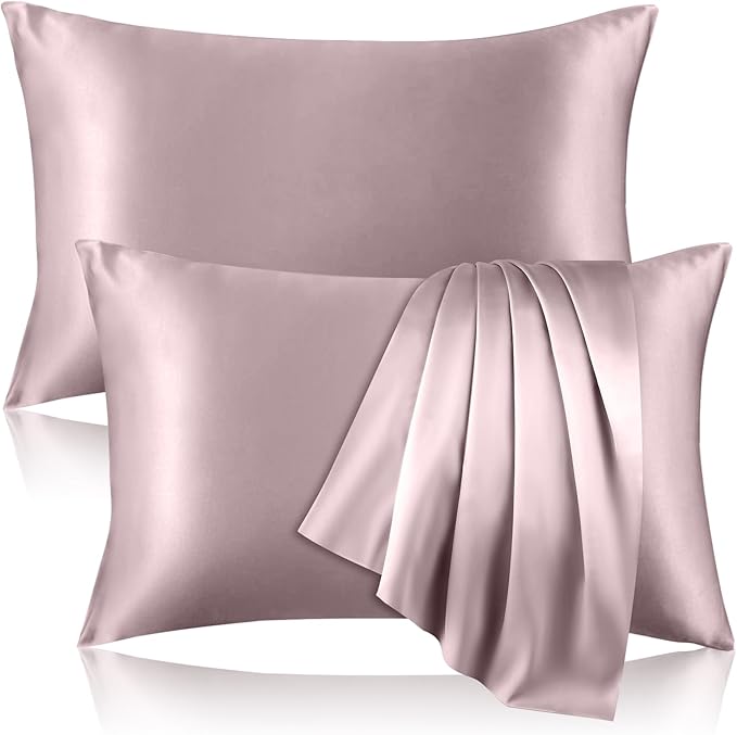 2 Pack 100% Pure Silk Pillowcase for Hair and Skin, Both Sides Mulberry Silk Pillowcases with Hidden Zipper, Cooling Pillowcase 19 Momme, 600 Thread Silk Pillow Cases Standard Size, Apricot