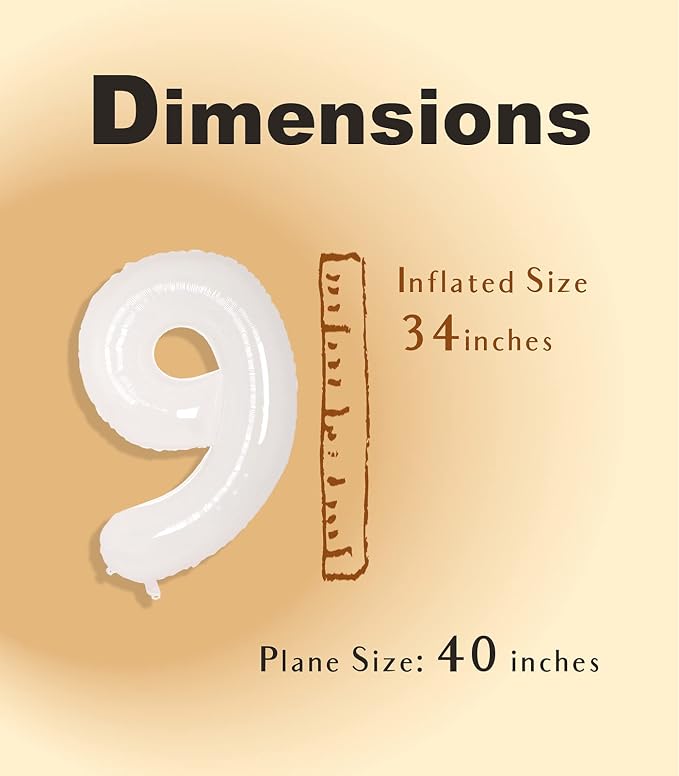 SUWEN 40 Inch White Large 9 Balloon Number Big Foil Helium Numbers 0-9 | Giant - Image 4