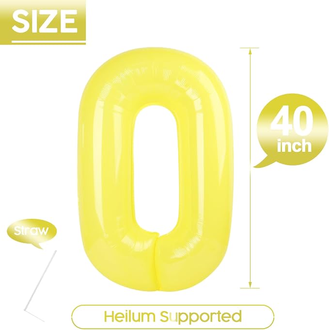 0 Balloon - Macaron Yellow Birthday Number Balloons, 40 Inch Decorations | - Image 5