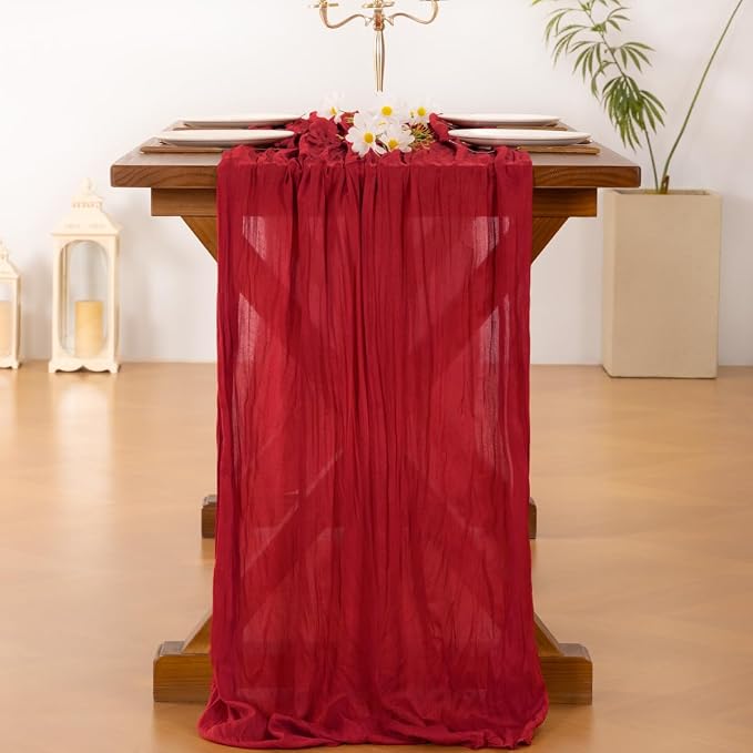 Cheesecloth Table Runner Summer Boho Wedding Birthday Party Home Decor | Red - Image 4