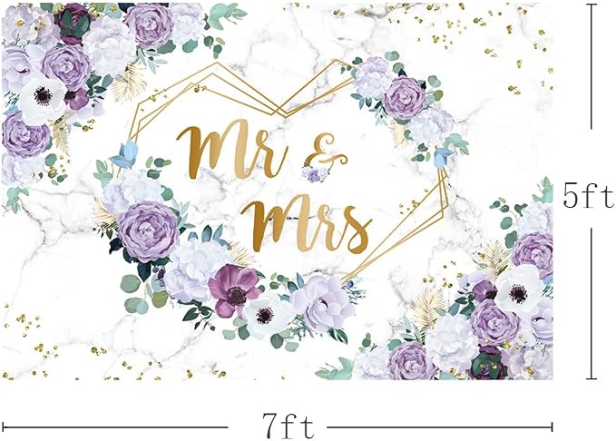 AIBIIN 7x5ft Mr and Mrs Violet Wedding Backdrop - Image 3