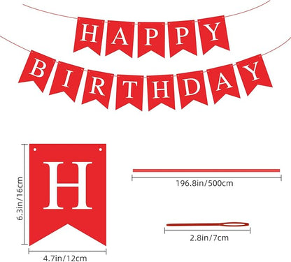 Hooqict Red Happy Birthday Banner Sign - Image 2