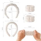 2Pcs Spa Headband for Washing Face & 1 Pairs Wristband Set Sponge Makeup Skincare Headband &Terry Cloth Bubble Soft Hairband for Women Girl Puffy Padded Headwear Non Slip Thick Hair Accessory (Beige)