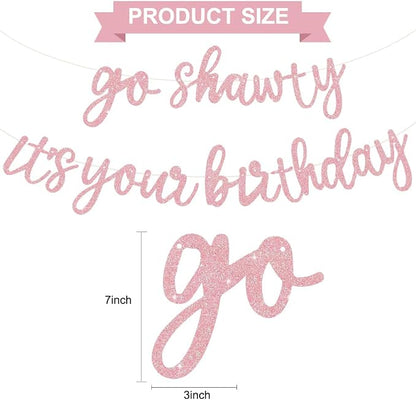 BEISHIDA Dark Pink Pre-Strung Go Shawty It's Your Birthday Banner Decor | - Image 2