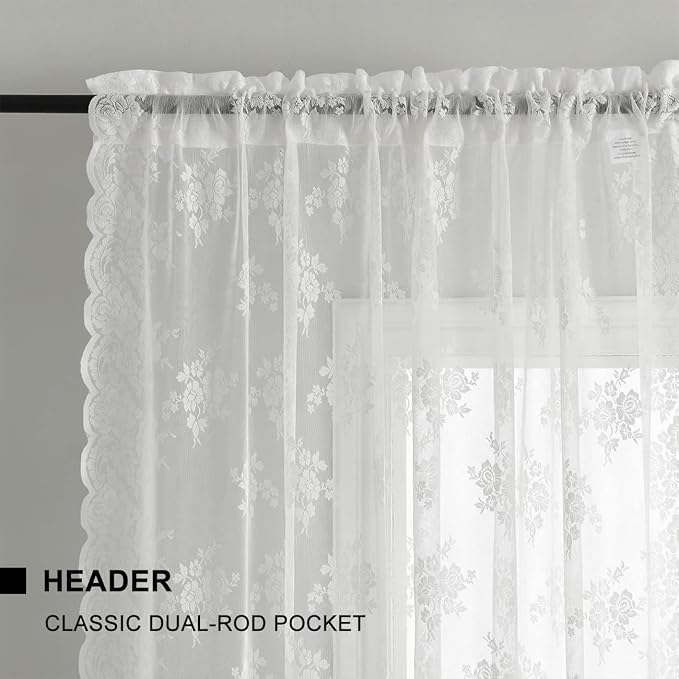 Kotile White Vintage Lace Curtains - Image 4