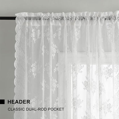 Kotile White Vintage Lace Curtains - Image 4