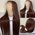 Hermosa 13x4 Chocolate Brown Lace Front Wigs Human Hair 180 Density Straight Brown Lace Frontal Human Hair Wigs Pre Plucked Hairline 4# Brown Color 30 Inch