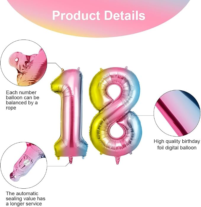 OFFCUP Number 18 Balloons 40 Inch, 18th Birthday Decoration Balloon Foil Helium - Image 3
