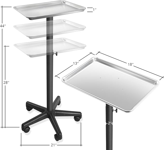 Saloniture Set of 2 - Aluminum Salon Instrument Tray, Heavy-Duty Metal Rolling Base