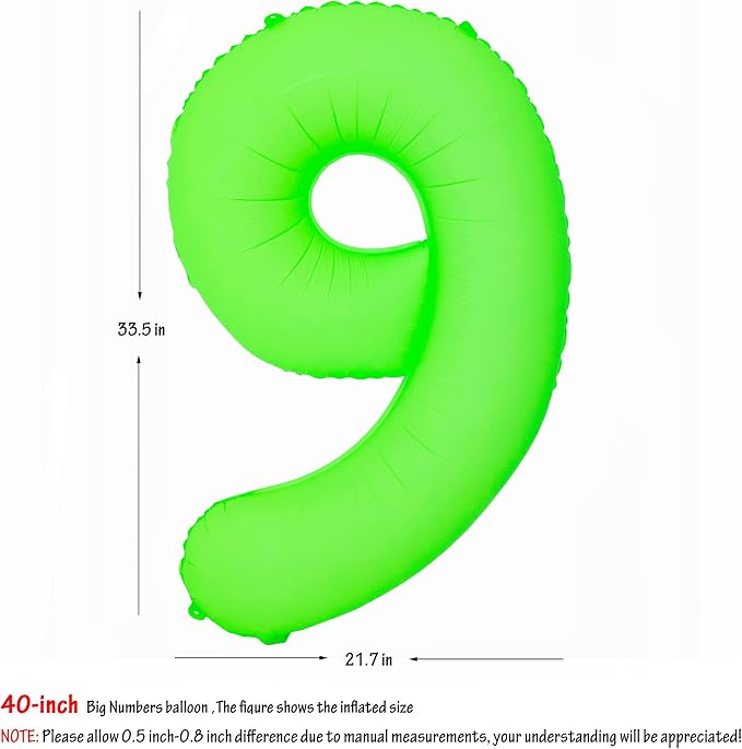 Green Birthday Number 9 Balloon 40 inch Fluorescent Green Number 9 | Helium - Image 2