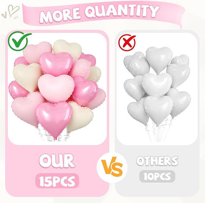 Pink Cream Beige Heart Balloons, Apricot Helium Balloon - Image 3