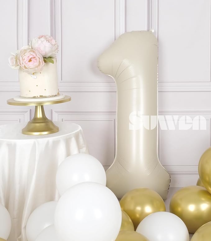 SUWEN 40 Inch Cream White Large 1 Balloon Numbers Big Foil Helium Number - Image 2