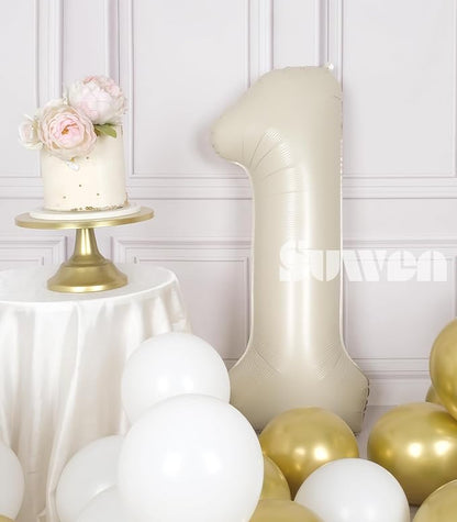 SUWEN 40 Inch Cream White Large 1 Balloon Numbers Big Foil Helium Number - Image 2