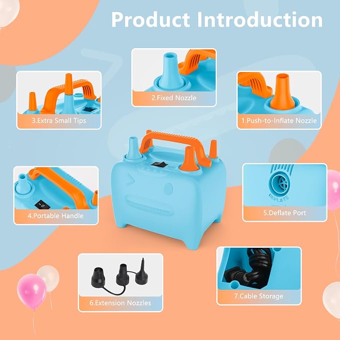 OWill Balloon Pump Electric, Portable Dual Nozzle Balloons Air Pump Electric - Image 2