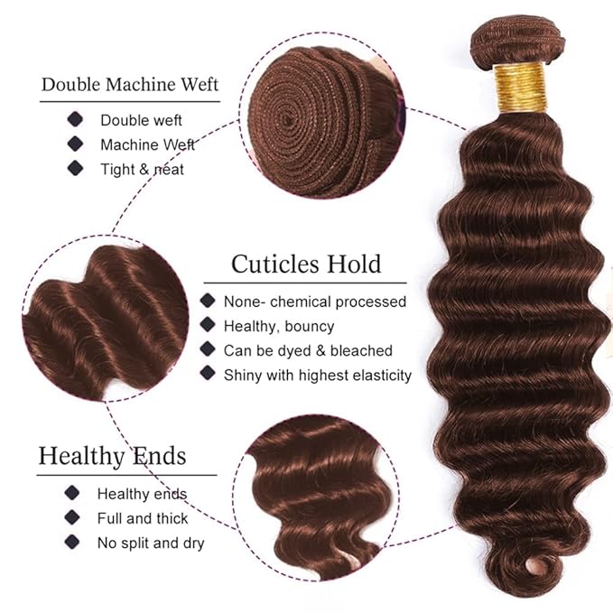 Color 4 Deep Wave Bundles Brown Bundles Human Hair Chocolate Bundle 28 Inch Niegmeag Double Weft Unprocessed Peruvian Virgin Remy Hair Extensions For Woman