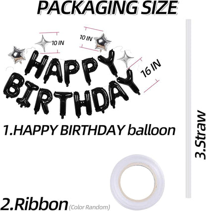 Black Happy Birthday Balloons Banner Sign Mylar letter Party Decoration | - Image 3