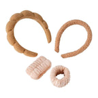 2Pcs Spa Headband for Washing Face & 1 Pairs Wristband Set Sponge Makeup Skincare Headband &Terry Cloth Bubble Soft Hairband for Women Girl Puffy Padded Headwear Non Slip Thick Hair Accessory (brown)