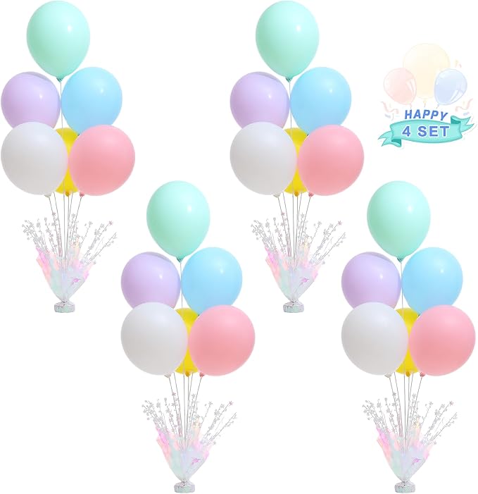 4 Set Pastel Birthday Decorations Rainbow Party Table Balloons Centerpiece by Suppromo