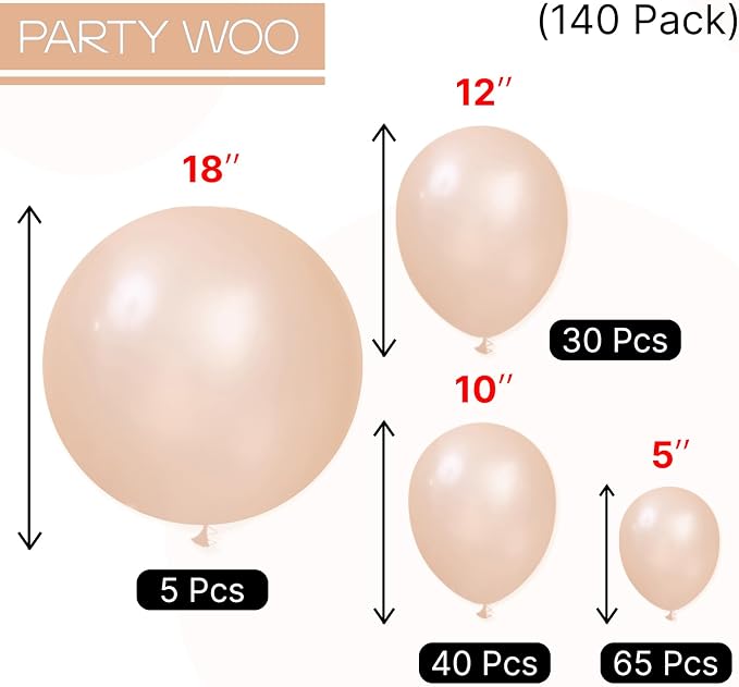 PartyWoo Pearl Peach Balloons 140pcs Pastel Light Pale Orange Color | 18 12 10 - Image 5