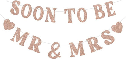 Soon To Be Mr & Mrs Sign for Bridal Shower Banner, Pre-Strung Rose Gold Glitter by SerpizePaty