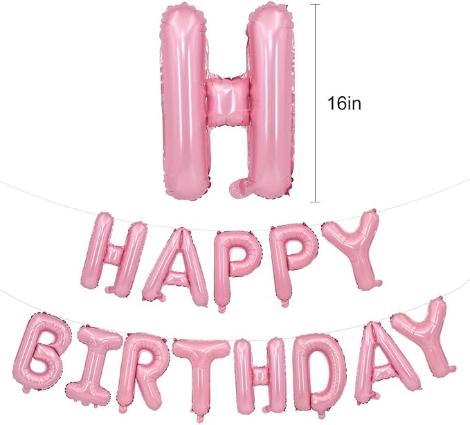 TONIFUL Pink Happy Birthday Balloons Banner Decorations - Image 2