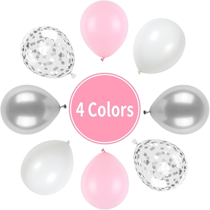 Pink and Silver Balloons, Pastel Pink White Balloon Metallic Silver White - Image 6