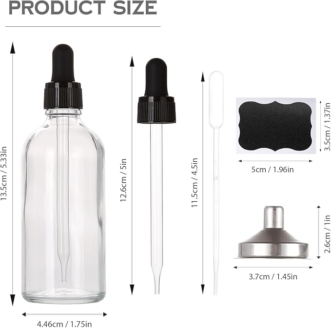 3.4 oz Glass Dropper Bottles,4 Pack 100ml Empty Reusable Leak Proof Thick Tincture Bottles for Essential Oils,Hair Oil,Liquids,Laboratory,Pharmacist Bottle,Massage,Perfumery Aromatherapy