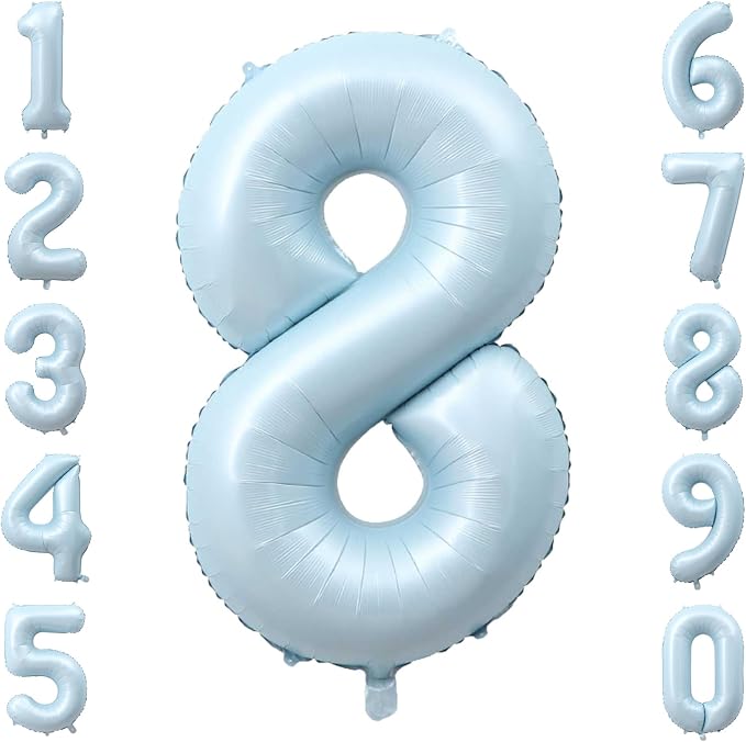 Baby Blue Number 8 Balloon 40 Inch, Sky Pastel Foil Numeral Party Supplies | by Unknown