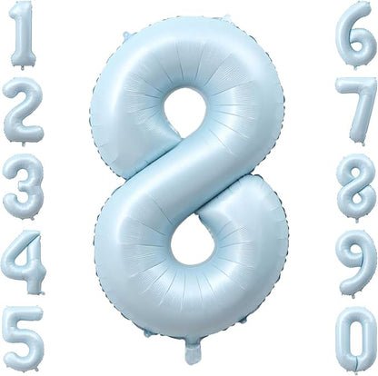 Baby Blue Number 8 Balloon 40 Inch, Sky Pastel Foil Numeral Party Supplies | by Unknown