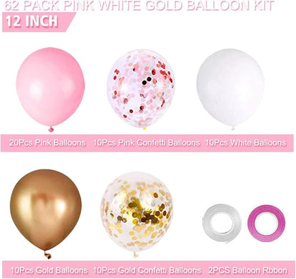 60Pcs Pink Gold Confetti Latex Balloons Kit, 12 Inch Pink White Gold Helium - Image 3
