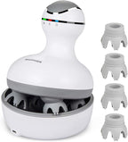 cotsoco Electric Scalp Head & Back Massager, Cordless Hair Massage Waterproof Head Massager with 4 Heads 84 Nodes for Hair Growth, Stress Relief & Deep Clean, Gifts for Mom, White