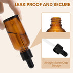 50 Pack 1oz Amber Glass Dropper Bottles Leakproof with Funnels, Eye Droppers, Extra Caps, Labels - Refillable UV 30ml Empty Bottles for Tinctures, Essential Oils, Perfume, Beard, Hair Oil