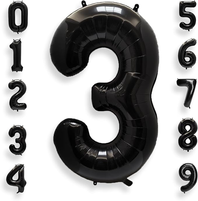 AULE 40 Inch Black Number Balloon 3 Foil 0-9 Birthday Big Numbers | Birthday by AULE