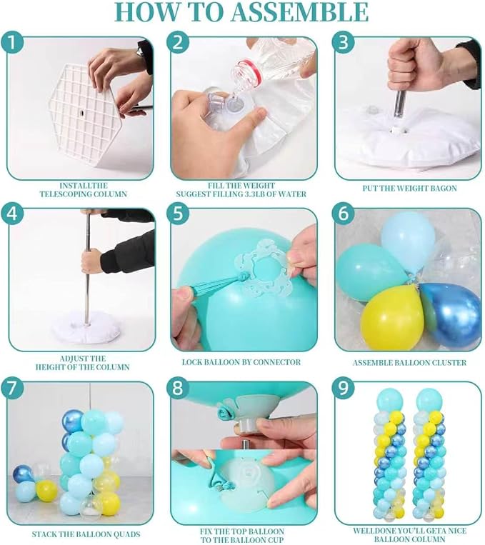 Blue and Yellow Balloon Column Kit Set of 2, Balloon Tower | 102Pcs Blue Yellow - Image 4