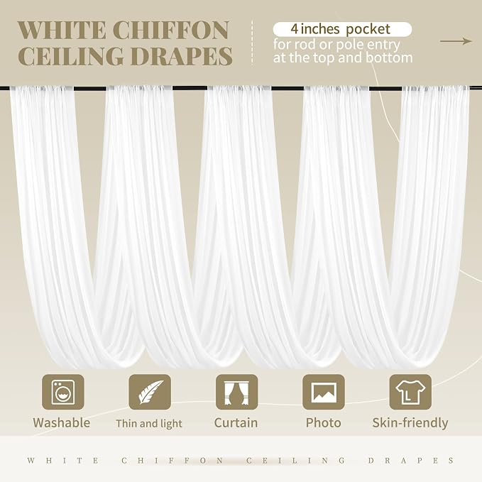 6 Panels White Ceiling Drapes for Wedding Ceiling Drapes 5ftx10ft Wedding Arch - Image 3