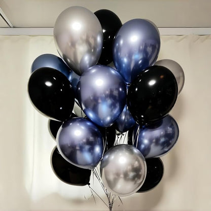 Blue and Black Balloons, Pearl Navy Blue Black Silver Dark Blue Star Confetti - Image 5