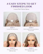 Hidden Strap Milk Tea Ash Blonde Wig Human Hair Body Wave 360 Lace Front Wig Human Hair Ombre Glueless Wigs Pre Bleached Bleached Knots 180% Density Drawstring HD Full Lace Wigs 22Inch