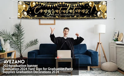Graduation Decoration Banner Black and Gold Graduation 2026 Banner Sign Gold - Image 4