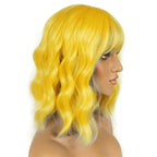 LANICE Yellow Wig Short Bob Wigs with Bangs for Women Loose Wavy Hair Shoulder Length Wigs Synthetic Colorful Wigs for Cosplay Daily PartyUse(Yellow，12inch)