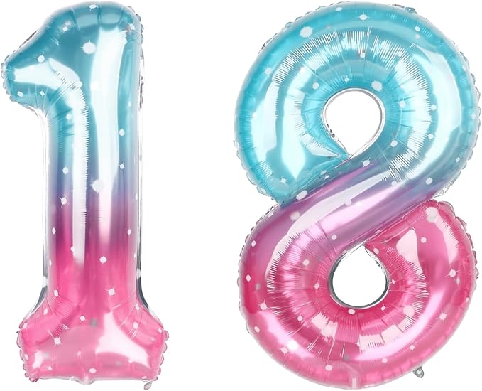 40 Inch Blue Pink Number 18 Balloon, Ombre 18th Birthday Decor by Unknown